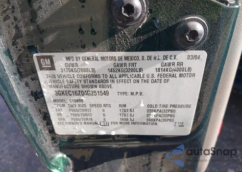 2004 GMC Yukon Xl 1500 Slt from USA, damaged, VIN 3GKEC16Z04G251549